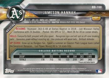 2018 Bowman Draft #BD-160 Jameson Hannah Back