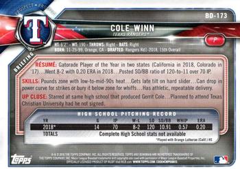 2018 Bowman Draft #BD-173 Cole Winn Back