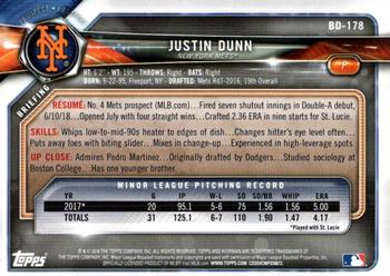2018 Bowman Draft #BD-178 Justin Dunn Back