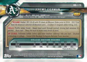 2018 Bowman Draft #BD-179 Jeremy Eierman Back