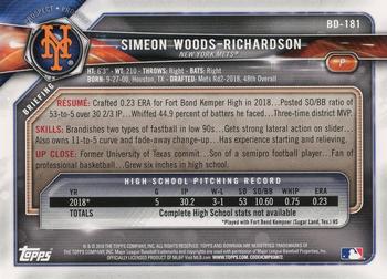 2018 Bowman Draft #BD-181 Simeon Woods-Richardson Back