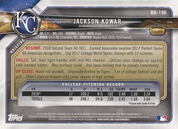 2018 Bowman Draft #BD-196 Jackson Kowar Back