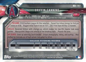 2018 Bowman Draft #BD-197 Griffin Canning Back