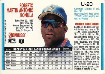 1992 Donruss - Update #U-20 Bobby Bonilla   Back
