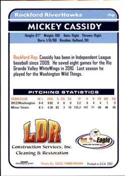 2012 Grandstand Rockford RiverHawks #NNO Mickey Cassidy Back