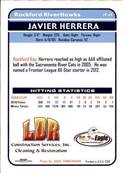 2012 Grandstand Rockford RiverHawks #NNO Javier Herrera Back