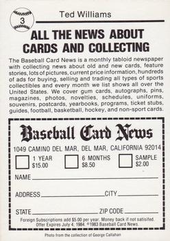 1983 Baseball Card News #3 Ted Williams Back