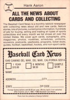 1983 Baseball Card News #4 Hank Aaron Back