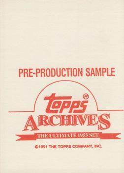 1991 Topps Archives 1953 - Pre-Production Samples #NNO Bob Feller Back