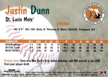 2018 Grandstand Florida State League Top Prospects #NNO Justin Dunn Back