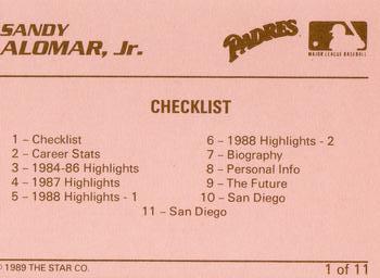 1989 Star Sandy Alomar Jr. #1. Sandy Alomar Jr. Back