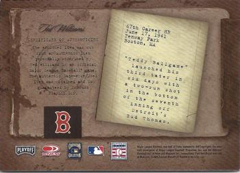 2005 Playoff Prime Cuts - Biography Materials #NNO Ted Williams Back