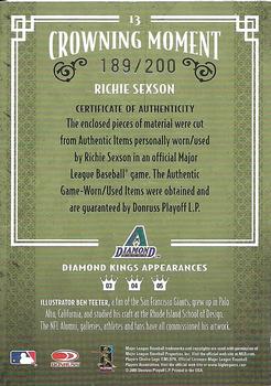 2005 Donruss Diamond Kings - Materials Bronze #13 Richie Sexson Back