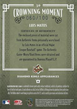 2005 Donruss Diamond Kings - Materials Bronze #30 Luis Matos Back