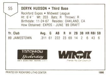 1990 Litho Center Rockford Expos #11 Deryk Hudson Back