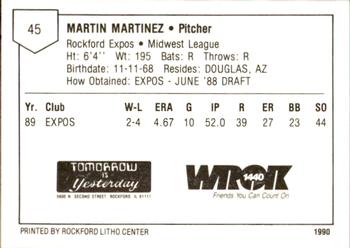 1990 Litho Center Rockford Expos #17 Martin Martinez Back