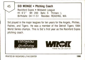 1990 Litho Center Rockford Expos #18 Sid Monge Back