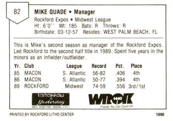 1990 Litho Center Rockford Expos #19 Mike Quade Back