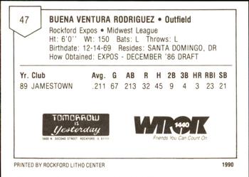 1990 Litho Center Rockford Expos #24 Buena Rodriguez Back