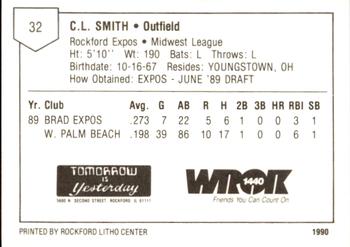 1990 Litho Center Rockford Expos #25 C.L. Smith Back
