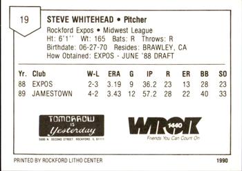 1990 Litho Center Rockford Expos #27 Steve Whitehead Back