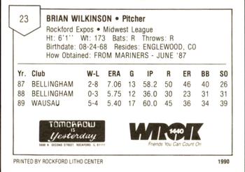 1990 Litho Center Rockford Expos #28 Brian Wilkinson Back
