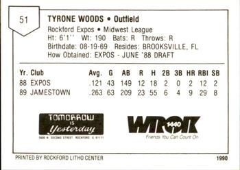 1990 Litho Center Rockford Expos #29 Tyrone Woods Back