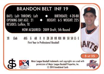 2010 Grandstand San Jose Giants #5 Brandon Belt Back