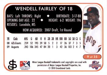 2010 Grandstand San Jose Giants #9 Wendell Fairley Back