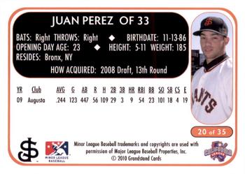 2010 Grandstand San Jose Giants #20 Juan Perez Back