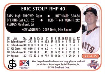 2010 Grandstand San Jose Giants #27 Eric Stolp Back