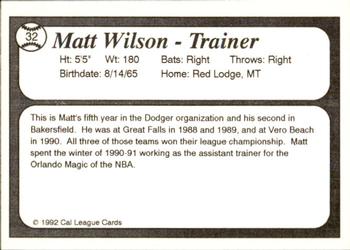 1992 Cal League Bakersfield Dodgers #32 Matt Wilson Back