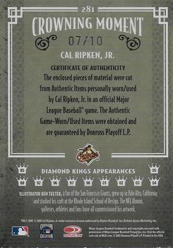 2005 Donruss Diamond Kings - Materials Framed Black Black and White #281 Cal Ripken Jr. Back