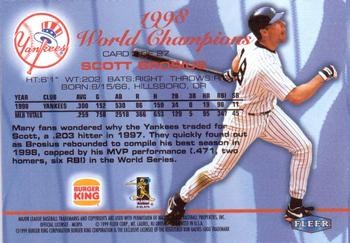 1999 Fleer Burger King New York Yankees #3 Scott Brosius Back