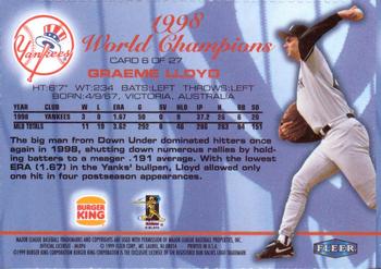 1999 Fleer Burger King New York Yankees #6 Graeme Lloyd Back
