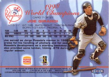 1999 Fleer Burger King New York Yankees #7 Joe Girardi Back
