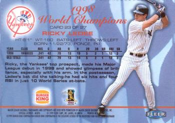 1999 Fleer Burger King New York Yankees #23 Ricky Ledee Back