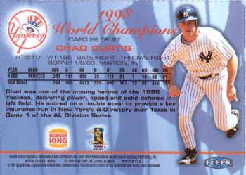1999 Fleer Burger King New York Yankees #26 Chad Curtis Back