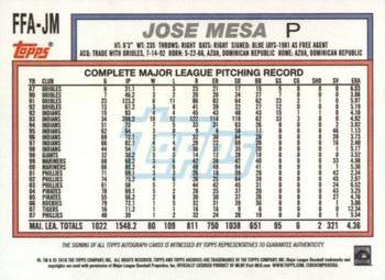 2018 Topps Archives - Fan Favorites Autographs #FFA-JM Jose Mesa Back