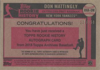 2018 Topps Archives - Topps Rookie History Autographs #RHA-DM Don Mattingly Back