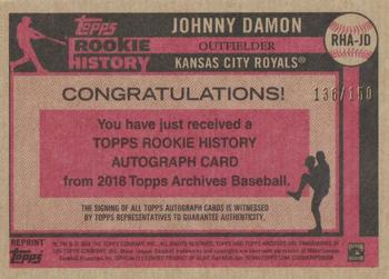2018 Topps Archives - Topps Rookie History Autographs #RHA-JD Johnny Damon Back