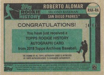 2018 Topps Archives - Topps Rookie History Autographs #RHA-RA Roberto Alomar Back