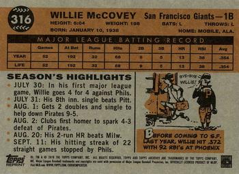 2018 Topps Archives - Topps Rookie History #316 Willie McCovey Back