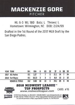 2018 Choice Midwest League Top Prospects #16 Mackenzie Gore Back