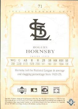 2005 SP Legendary Cuts #71 Rogers Hornsby Back
