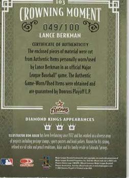 2005 Donruss Diamond Kings - Materials Framed Red Black and White #103 Lance Berkman Back