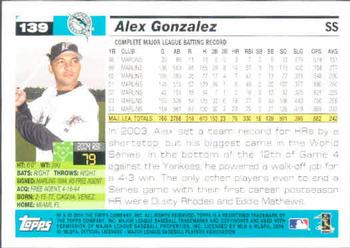 2005 Topps #139 Alex Gonzalez Back
