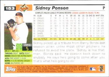 2005 Topps #153 Sidney Ponson Back