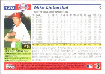 2005 Topps #170 Mike Lieberthal Back
