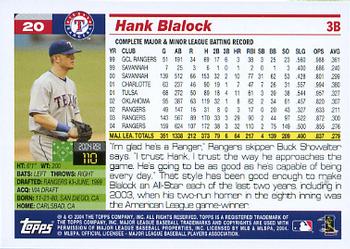 2005 Topps #20 Hank Blalock Back